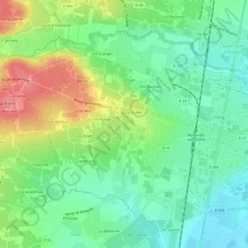 Bois Blanchetの地形図、標高、地勢