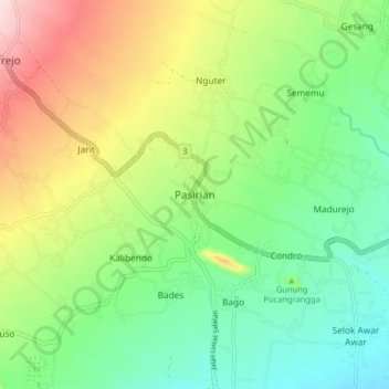 Pasirianの地形図、標高、地勢