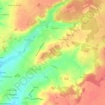 Bois des Chagnatsの地形図、標高、地勢