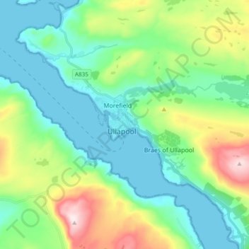 Ullapoolの地形図、標高、地勢