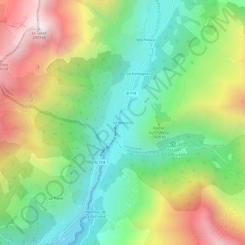 Le Mollardの地形図、標高、地勢