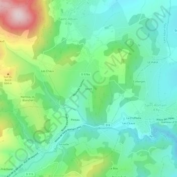 Vaureの地形図、標高、地勢