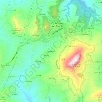 Cantagalliの地形図、標高、地勢