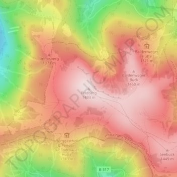 Feldbergの地形図、標高、地勢