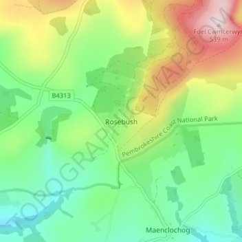 Rosebushの地形図、標高、地勢