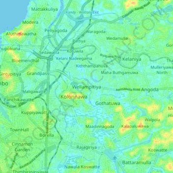 Wellampitiyaの地形図、標高、地勢