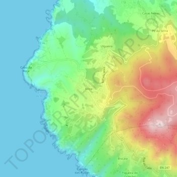 Azoiaの地形図、標高、地勢