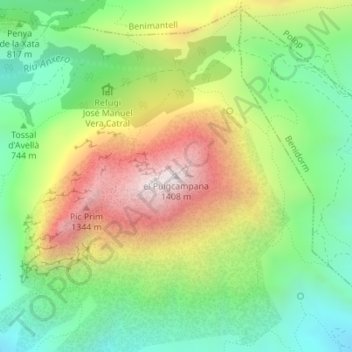 el Puigcampanaの地形図、標高、地勢