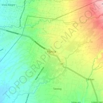 Murciaの地形図、標高、地勢