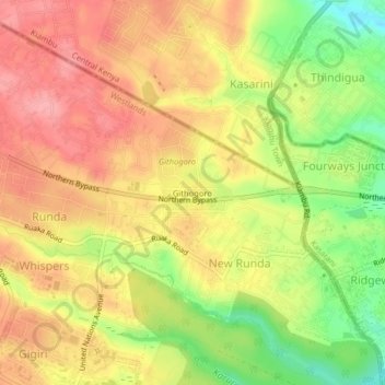 Githogoroの地形図、標高、地勢