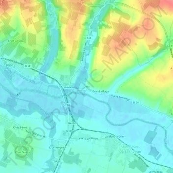 Orlacの地形図、標高、地勢