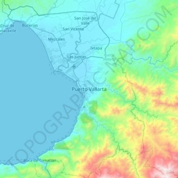 Puerto Vallartaの地形図、標高、地勢