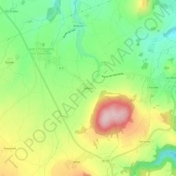 Tallobreの地形図、標高、地勢