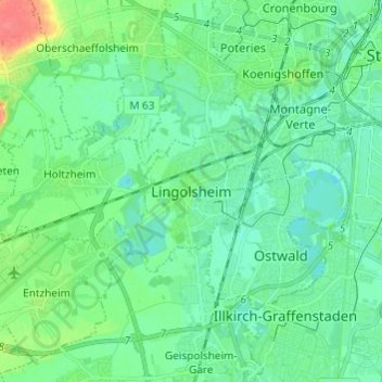 Lingolsheimの地形図、標高、地勢