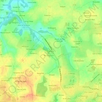 Kergoatの地形図、標高、地勢