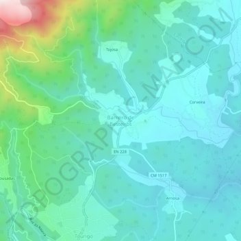 Barreiro de Besteirosの地形図、標高、地勢