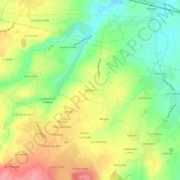 Beussuetの地形図、標高、地勢