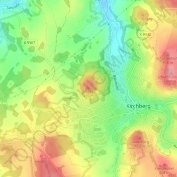 Borbergturmの地形図、標高、地勢