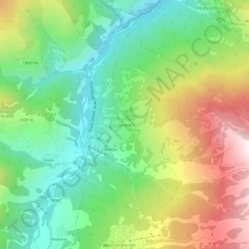 Colombiereの地形図、標高、地勢