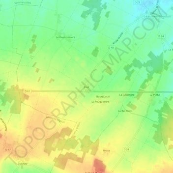 Jouéの地形図、標高、地勢