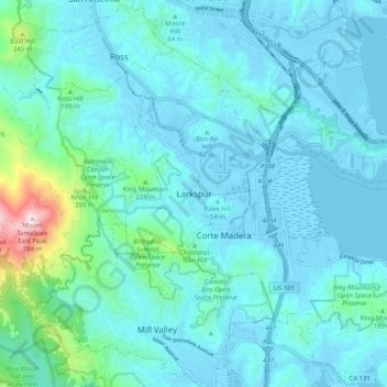 Larkspurの地形図、標高、地勢