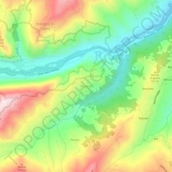 Poianoの地形図、標高、地勢