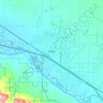 Fruitaの地形図、標高、地勢