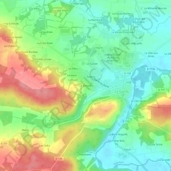 La Glouzieの地形図、標高、地勢