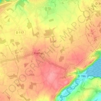 Les Ruesの地形図、標高、地勢