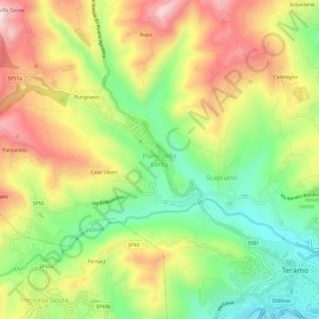 Piano della Lentaの地形図、標高、地勢