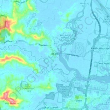 Bli Bliの地形図、標高、地勢