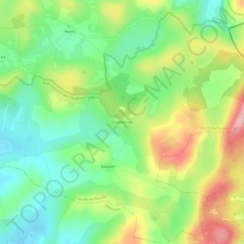 Cazeneuveの地形図、標高、地勢
