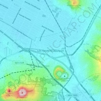 Los Reyes Acaquilpanの地形図、標高、地勢