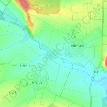 Hallerburgの地形図、標高、地勢