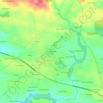 Poul Raniquetの地形図、標高、地勢