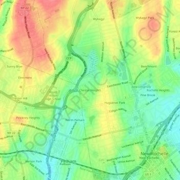 Chester Heightsの地形図、標高、地勢
