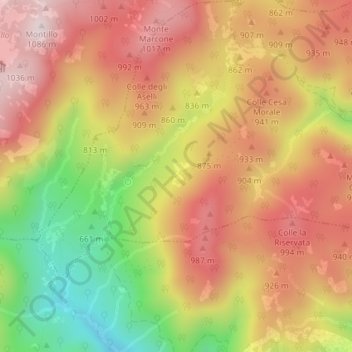 Fonte della Roccaの地形図、標高、地勢