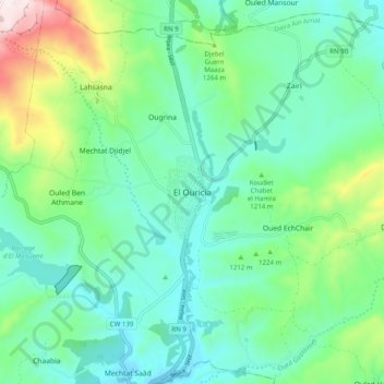 El Ouriciaの地形図、標高、地勢