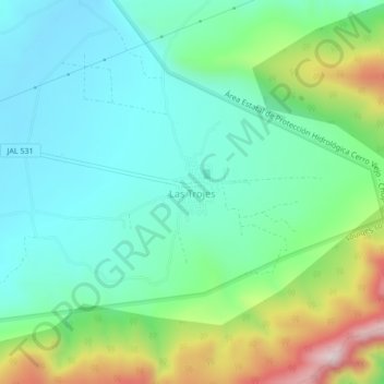 Las Trojesの地形図、標高、地勢
