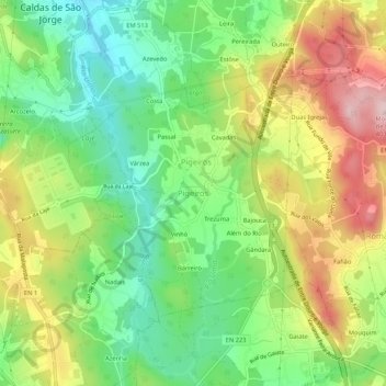 Pigeirosの地形図、標高、地勢