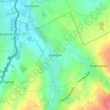 Baisieuxの地形図、標高、地勢