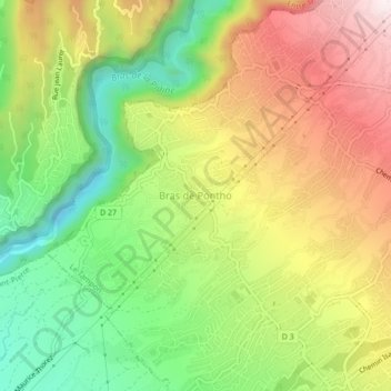 Bras de Ponthoの地形図、標高、地勢