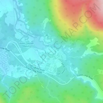 Old Faithfulの地形図、標高、地勢