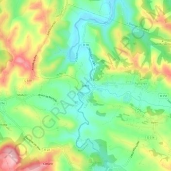 Zokoaの地形図、標高、地勢