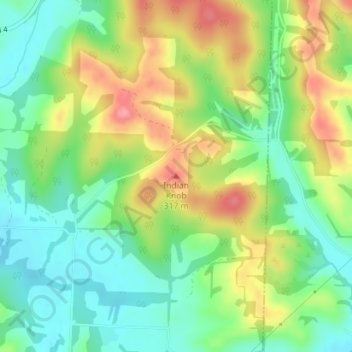 Indian Knobの地形図、標高、地勢
