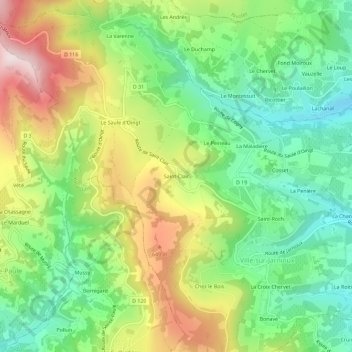 Saint-Clairの地形図、標高、地勢
