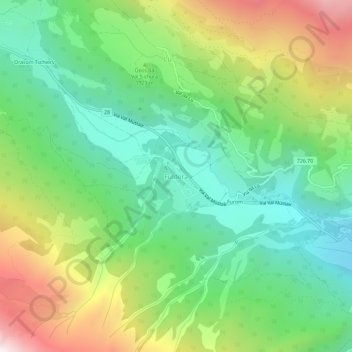 Fulderaの地形図、標高、地勢