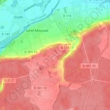 Les Mariesの地形図、標高、地勢