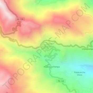 Pasacanchaの地形図、標高、地勢