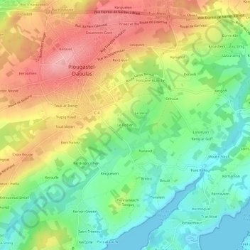 Le Rosierの地形図、標高、地勢